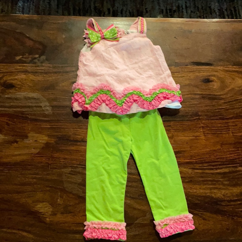 Pink and Green ruffle pants and top